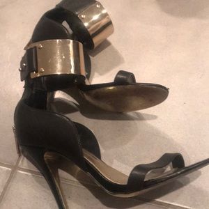 High heel sandal with ankle cuff